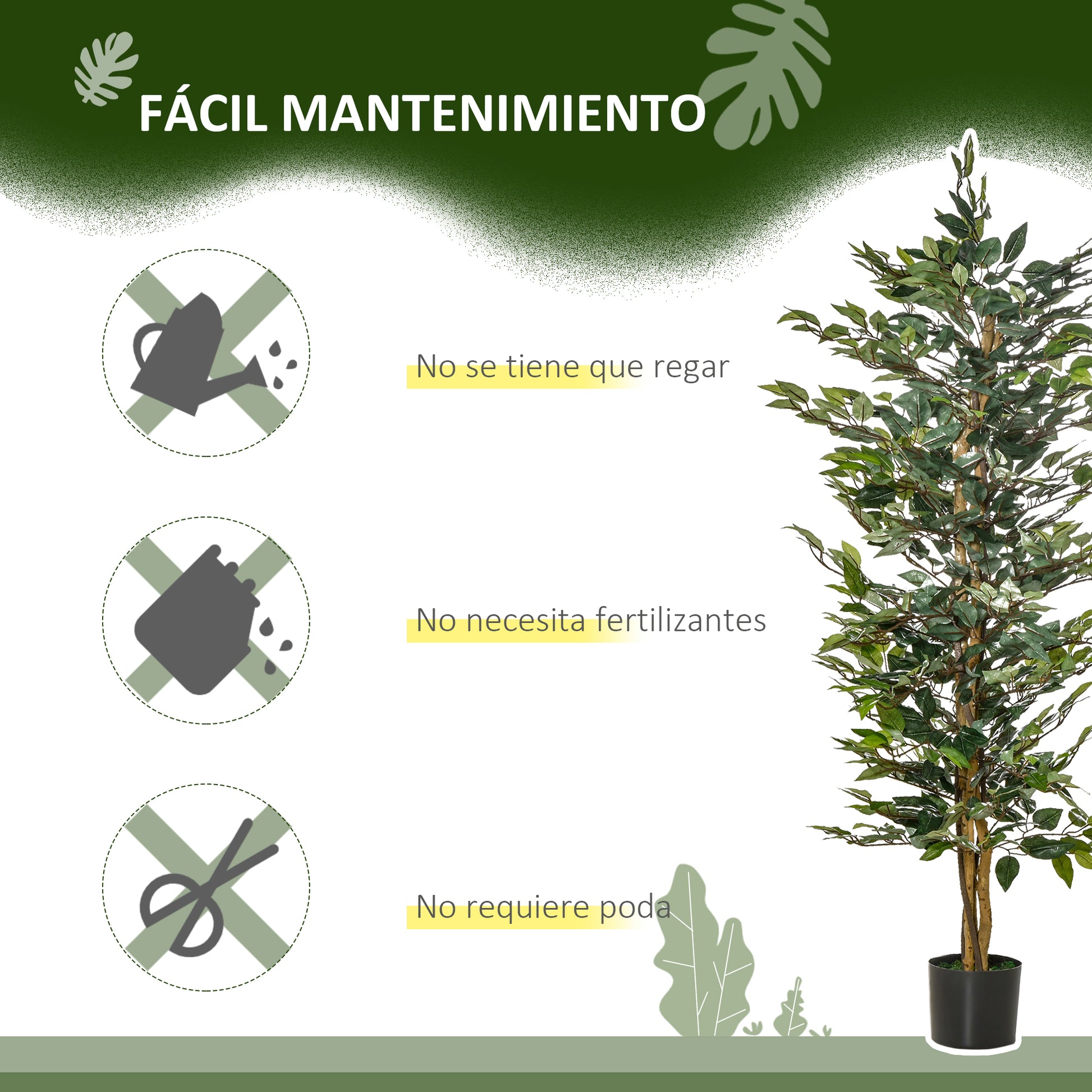 Artificial Ficus Tree with Trunks 150 cm Fake Plant with Pots and 1008 Realistic Leaves for Home Decoration Living Room Bedroom Ø17x150 cm Green