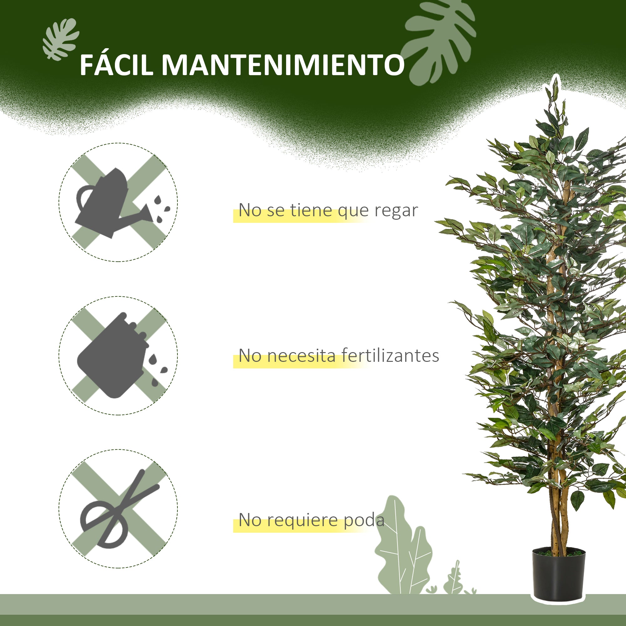 Artificial Ficus Tree with Trunks 150 cm Fake Plant with Pots and 1008 Realistic Leaves for Home Decoration Living Room Bedroom Ø17x150 cm Green