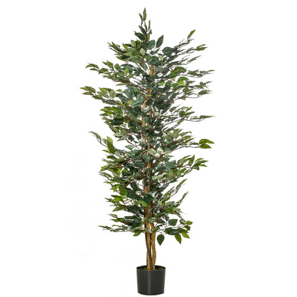 Artificial Ficus Tree with Trunks 150 cm Fake Plant with Pots and 1008 Realistic Leaves for Home Decoration Living Room Bedroom Ø17x150 cm Green