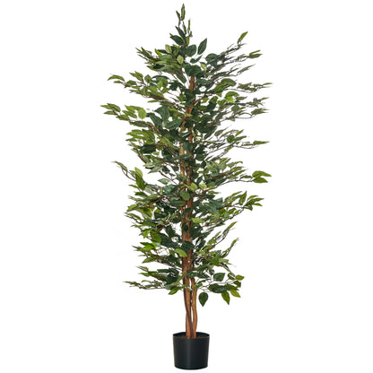 Artificial Ficus Tree with Trunks 150 cm Fake Plant with Pots and 1008 Realistic Leaves for Home Decoration Living Room Bedroom Ø17x150 cm Green