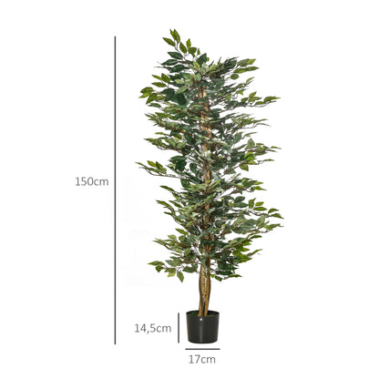 Artificial Ficus Tree with Trunks 150 cm Fake Plant with Pots and 1008 Realistic Leaves for Home Decoration Living Room Bedroom Ø17x150 cm Green