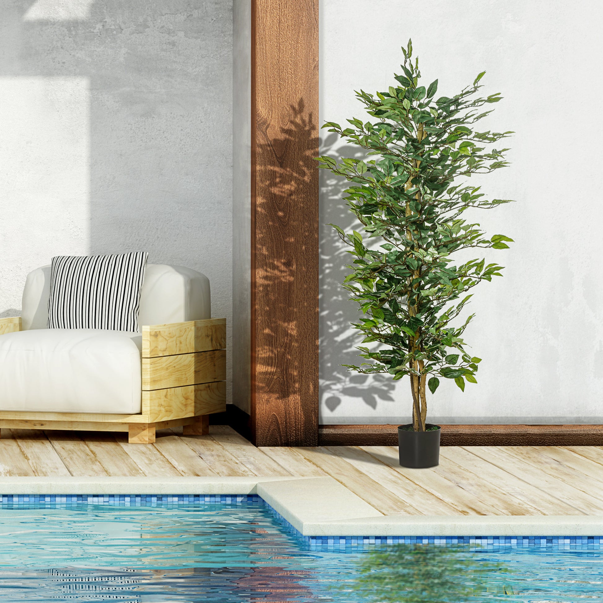 Artificial Ficus Tree with Trunks 150 cm Fake Plant with Pots and 1008 Realistic Leaves for Home Decoration Living Room Bedroom Ø17x150 cm Green