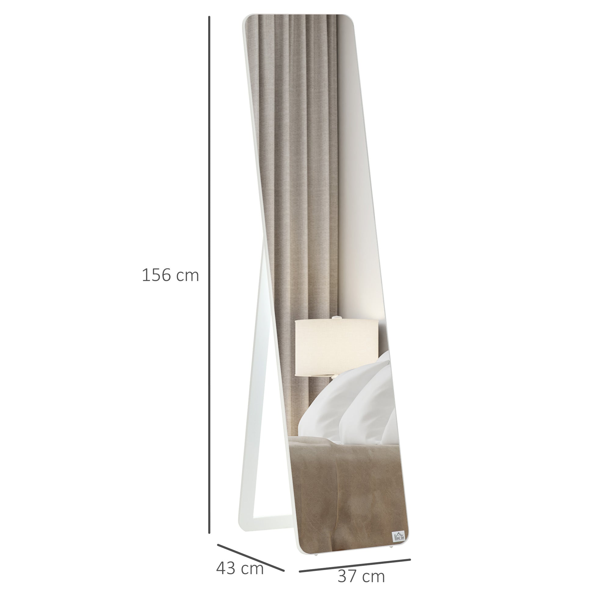 Full-Length Standing Mirror with Folding Frame Makeup Mirror Freestanding or Wall-Mounted Stable for Living Room or Dressing Room Pine Wood MDF White 37 x 43 x 156 cm