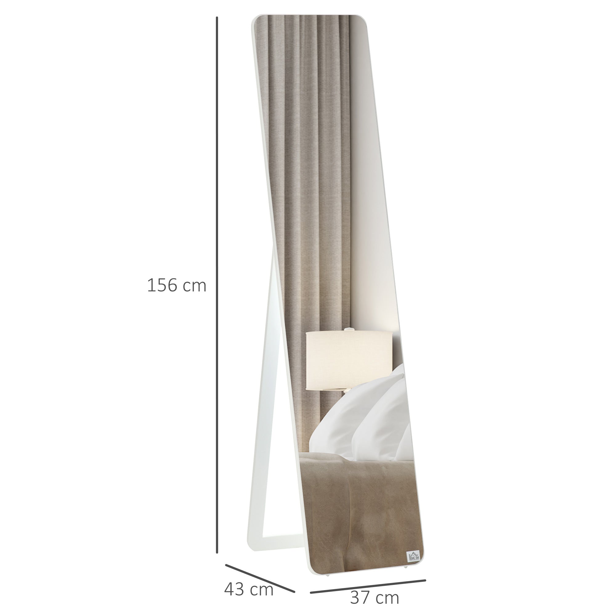 Full-Length Standing Mirror with Folding Frame Makeup Mirror Freestanding or Wall-Mounted Stable for Living Room or Dressing Room Pine Wood MDF White 37 x 43 x 156 cm