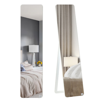 Full-Length Standing Mirror with Folding Frame Makeup Mirror Freestanding or Wall-Mounted Stable for Living Room or Dressing Room Pine Wood MDF White 37 x 43 x 156 cm