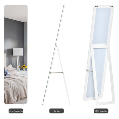 Full-Length Standing Mirror with Folding Frame Makeup Mirror Freestanding or Wall-Mounted Stable for Living Room or Dressing Room Pine Wood MDF White 37 x 43 x 156 cm