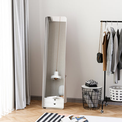 Full-Length Standing Mirror with Folding Frame Makeup Mirror Freestanding or Wall-Mounted Stable for Living Room or Dressing Room Pine Wood MDF White 37 x 43 x 156 cm