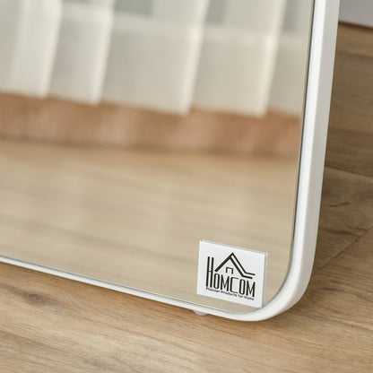 Full-Length Standing Mirror with Folding Frame Makeup Mirror Freestanding or Wall-Mounted Stable for Living Room or Dressing Room Pine Wood MDF White 37 x 43 x 156 cm