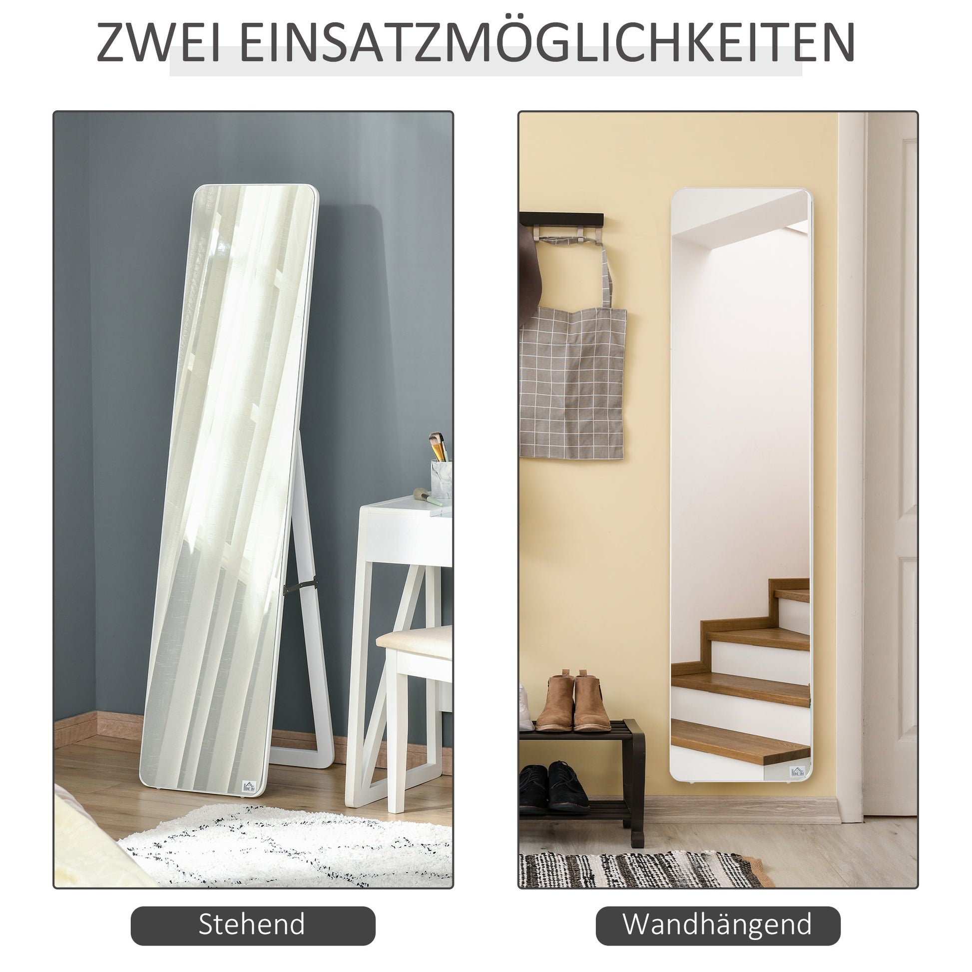 Full-Length Standing Mirror with Folding Frame Makeup Mirror Freestanding or Wall-Mounted Stable for Living Room or Dressing Room Pine Wood MDF White 37 x 43 x 156 cm