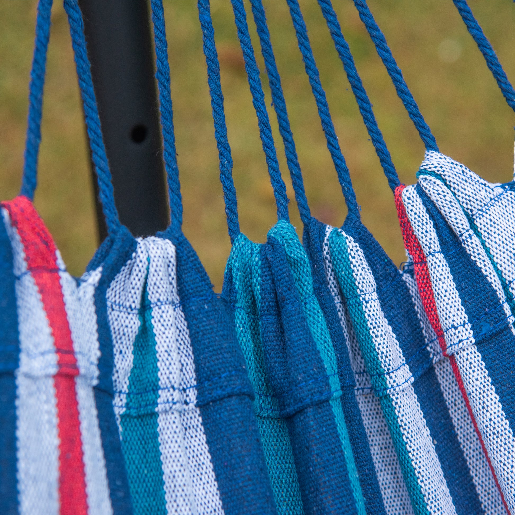 Hammock with Stand 310x117 cm Camping Hammock with Portable Carrying Bag Adjustable Height 120 kg Load for Patio Terrace Blue and White Stripes