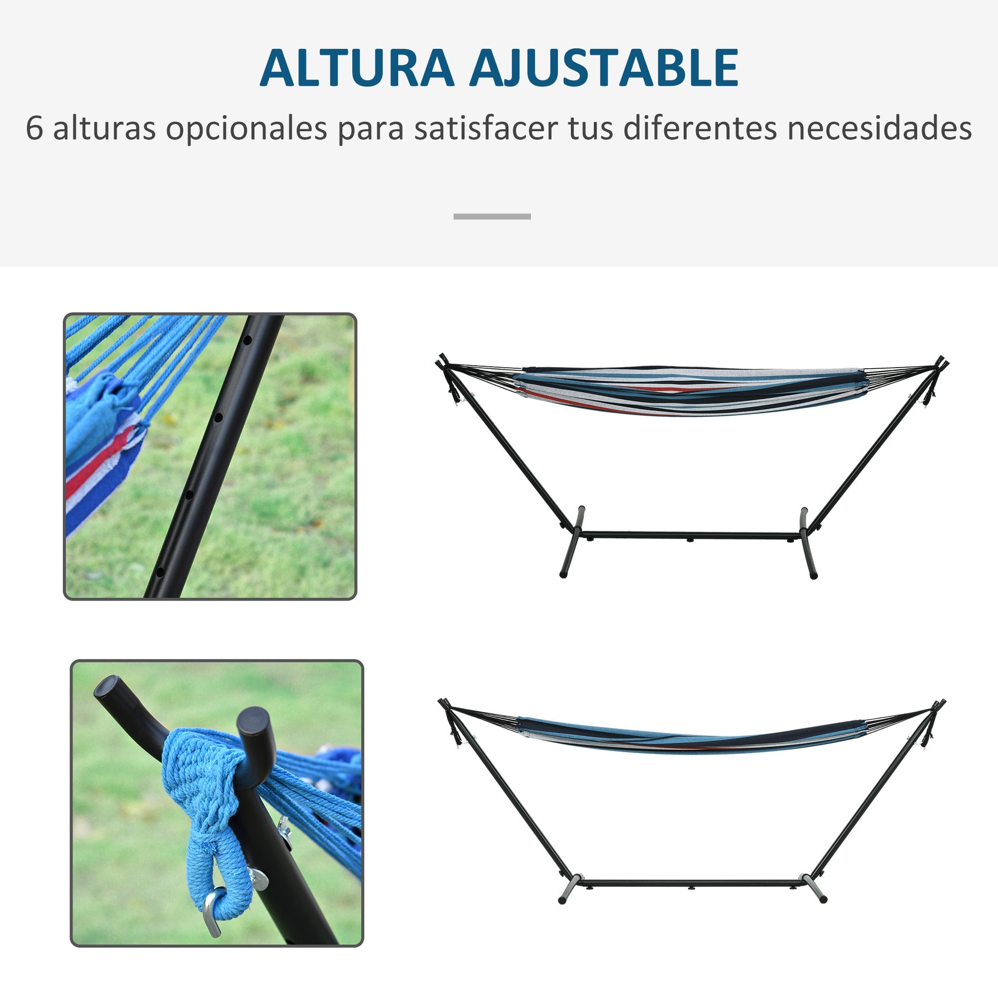 Hammock with Stand 310x117 cm Camping Hammock with Portable Carrying Bag Adjustable Height 120 kg Load for Patio Terrace Blue and White Stripes