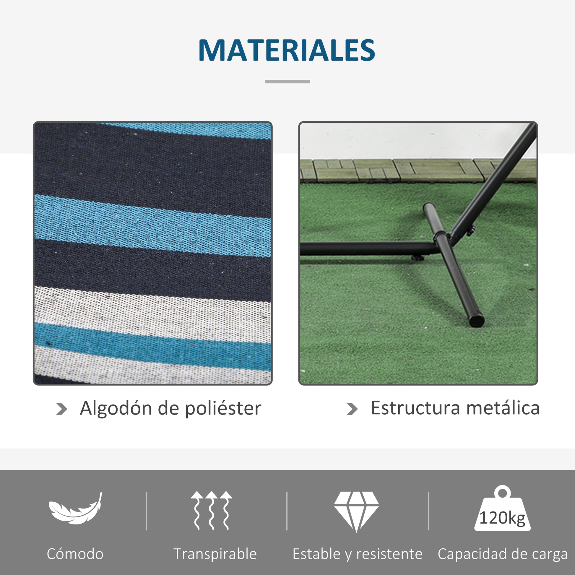 Hammock with Stand 310x117 cm Camping Hammock with Portable Carrying Bag Adjustable Height 120 kg Load for Patio Terrace Blue and White Stripes
