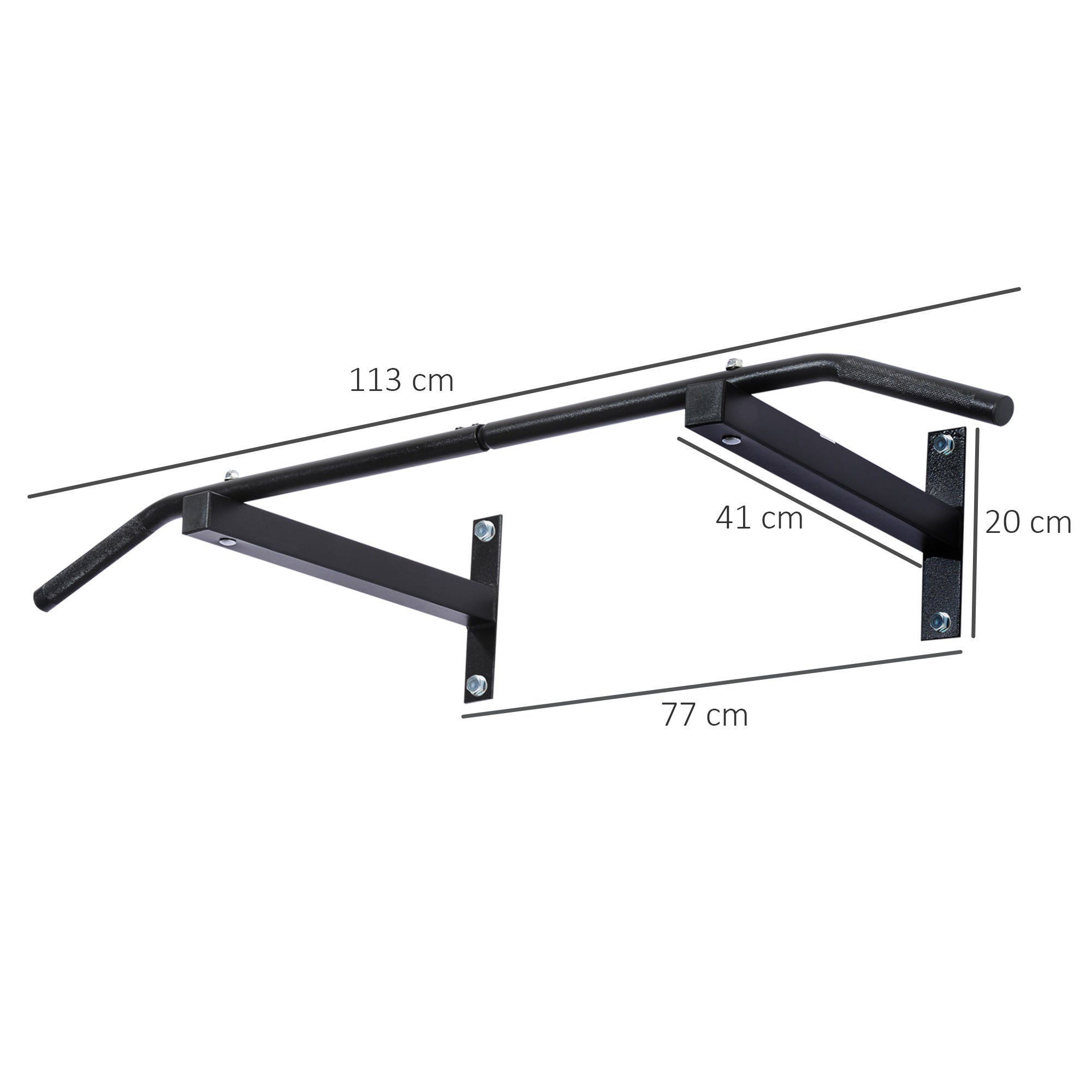 Professional Wall Mounted Pull Up Bar with Steel Structure, 113 x 41 x 20cm, Black