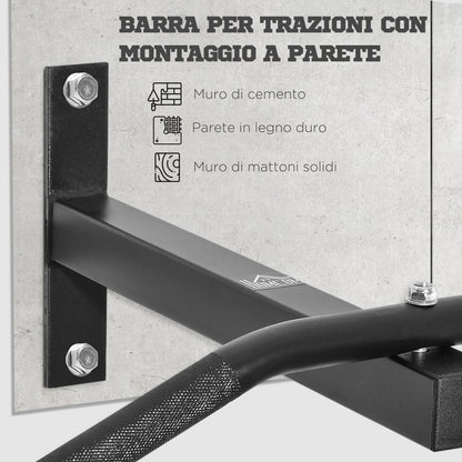 Professional Wall Mounted Pull Up Bar with Steel Structure, 113 x 41 x 20cm, Black