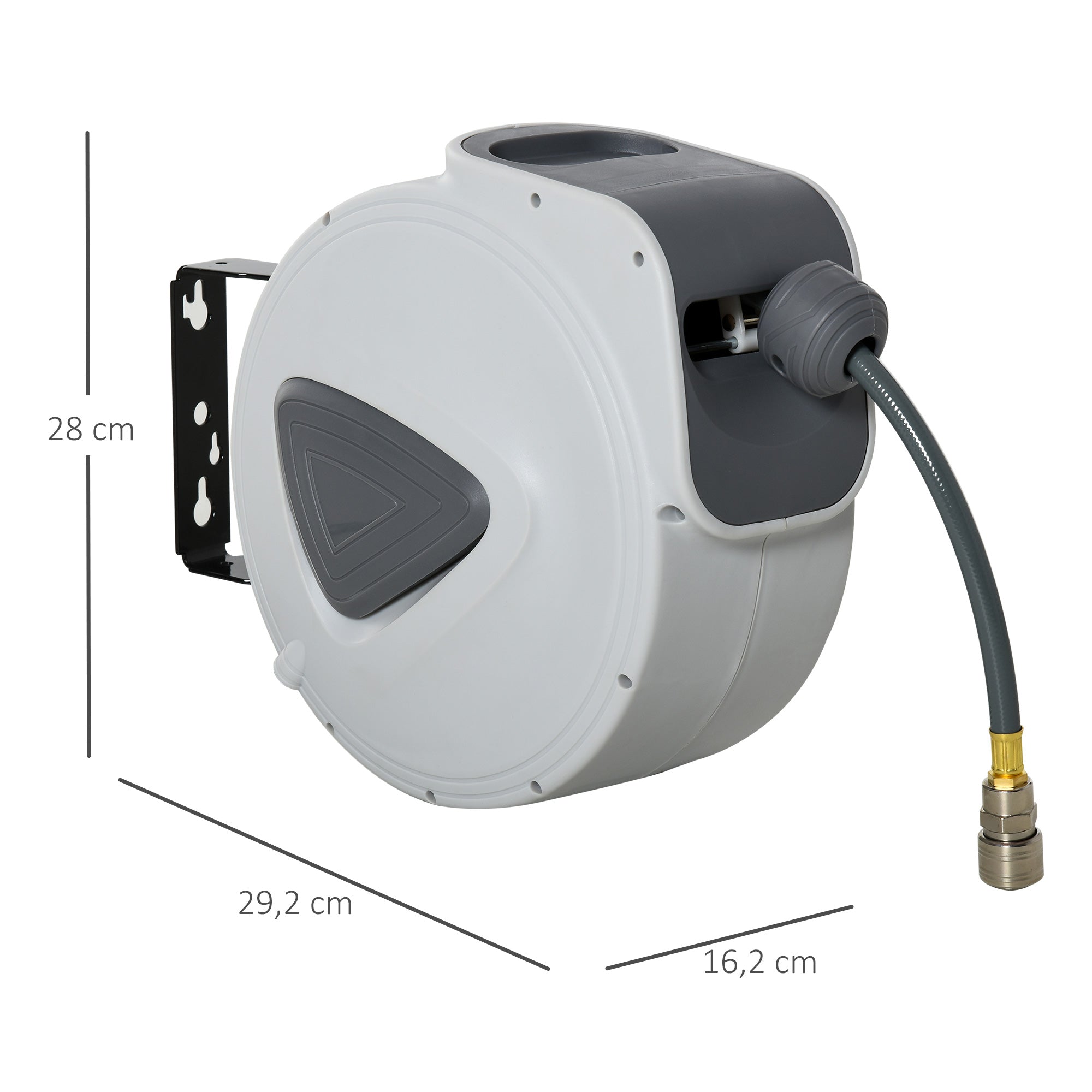 Compressed Air Hose Reel - Hose: 10m + 0.9m - Inner Diameter 3/8" (9.5mm), 1/4" (6.35mm) BSPT - Retractable Automatic Hose Reel for Gray Compressed Air Hose