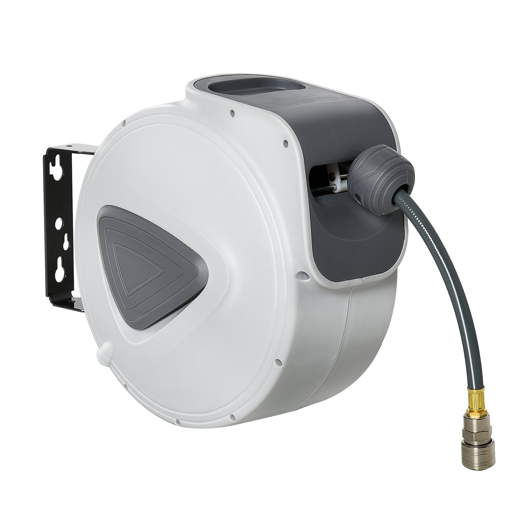 Compressed Air Hose Reel - Hose: 10m + 0.9m - Inner Diameter 3/8" (9.5mm), 1/4" (6.35mm) BSPT - Retractable Automatic Hose Reel for Gray Compressed Air Hose