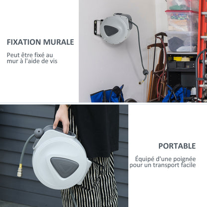 Compressed Air Hose Reel - Hose: 10m + 0.9m - Inner Diameter 3/8" (9.5mm), 1/4" (6.35mm) BSPT - Retractable Automatic Hose Reel for Gray Compressed Air Hose