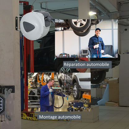 Compressed Air Hose Reel - Hose: 10m + 0.9m - Inner Diameter 3/8" (9.5mm), 1/4" (6.35mm) BSPT - Retractable Automatic Hose Reel for Gray Compressed Air Hose