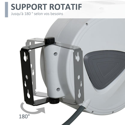 Compressed Air Hose Reel - Hose: 10m + 0.9m - Inner Diameter 3/8" (9.5mm), 1/4" (6.35mm) BSPT - Retractable Automatic Hose Reel for Gray Compressed Air Hose