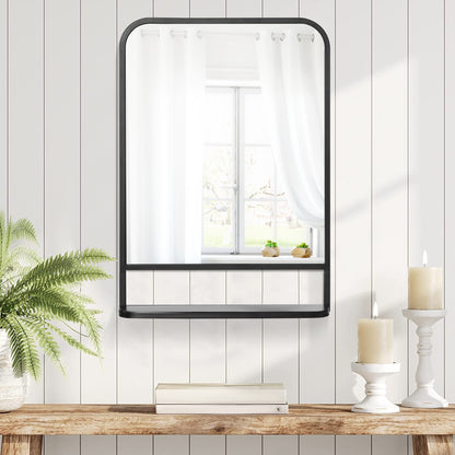Wall Mirror 70 x 50cm Living Room Mirror Hanging Mirror Decorative Mirror Rectangle with Shelf for Entryway Bedroom Modern Elegant Black