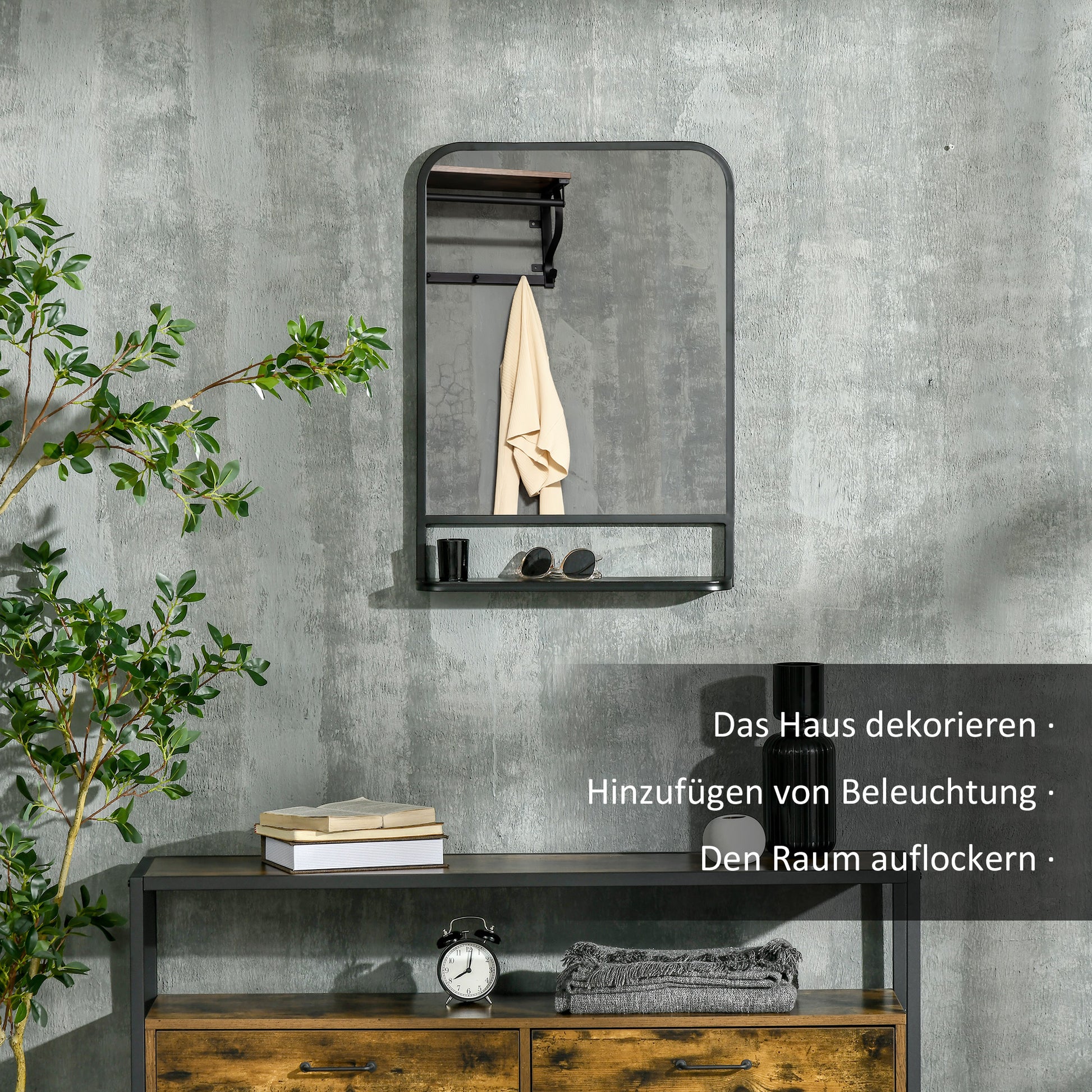 Wall Mirror 70 x 50cm Living Room Mirror Hanging Mirror Decorative Mirror Rectangle with Shelf for Entryway Bedroom Modern Elegant Black