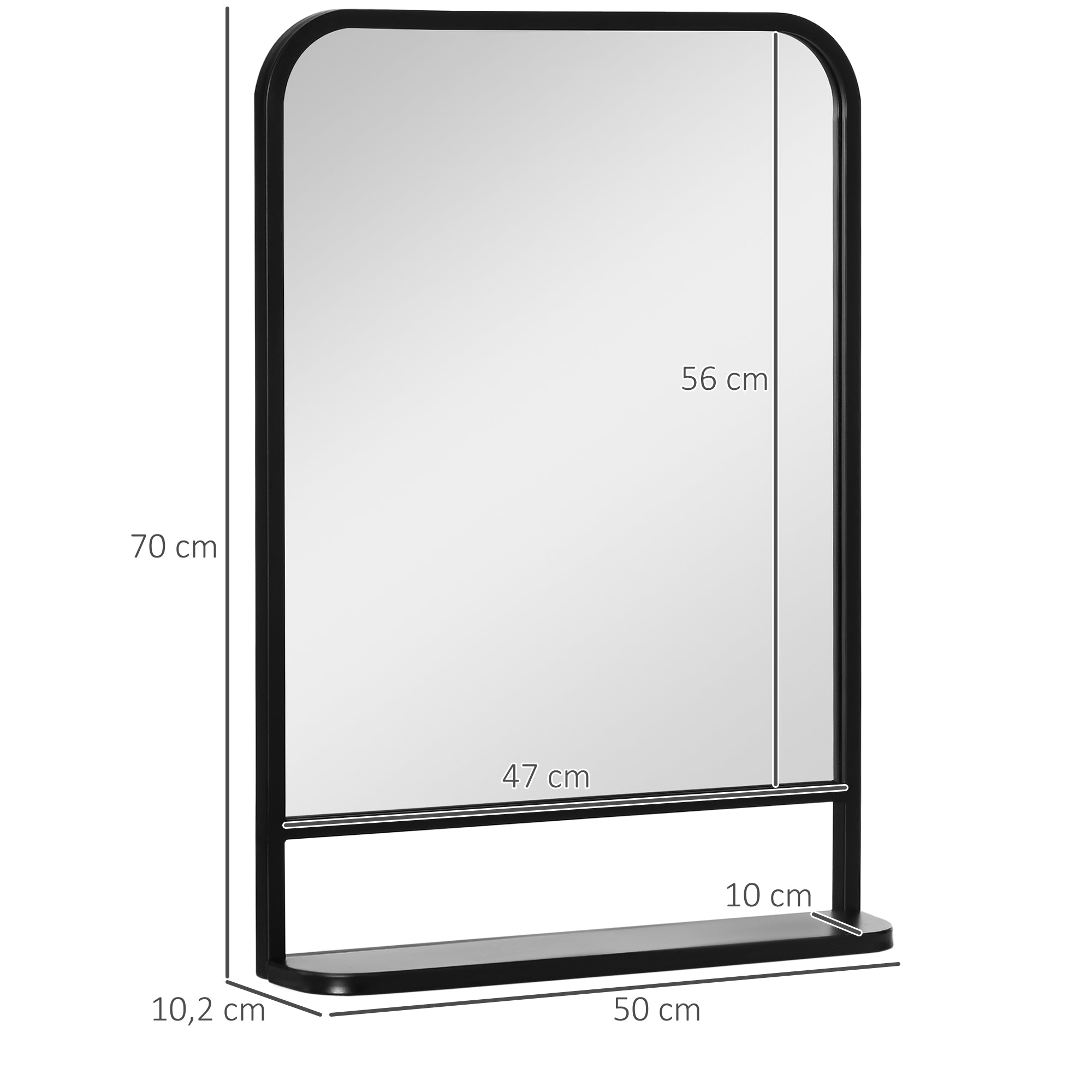 Wall Mirror 70 x 50cm Living Room Mirror Hanging Mirror Decorative Mirror Rectangle with Shelf for Entryway Bedroom Modern Elegant Black