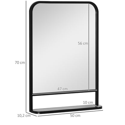 Wall Mirror 70 x 50cm Living Room Mirror Hanging Mirror Decorative Mirror Rectangle with Shelf for Entryway Bedroom Modern Elegant Black