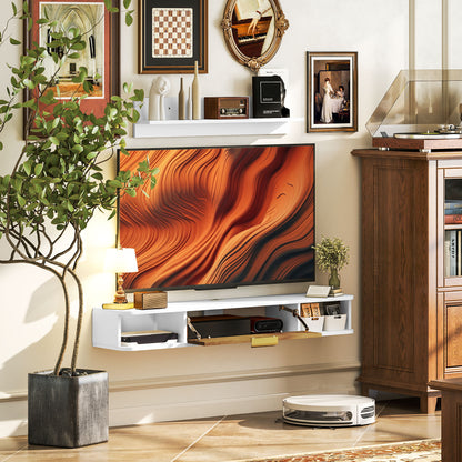 Living Room Furniture Dining Room Furniture with Wall Shelf TV Stand Cabinet Compartments Cable Holes for Wall Mounted Television 120x24x16 cm White