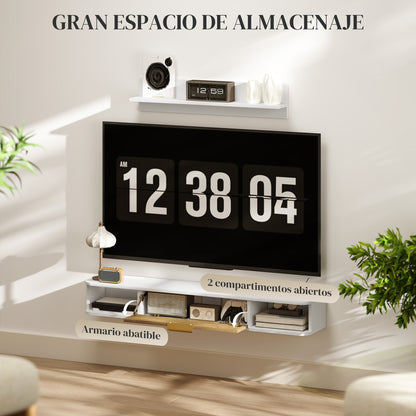 Living Room Furniture Dining Room Furniture with Wall Shelf TV Stand Cabinet Compartments Cable Holes for Wall Mounted Television 120x24x16 cm White