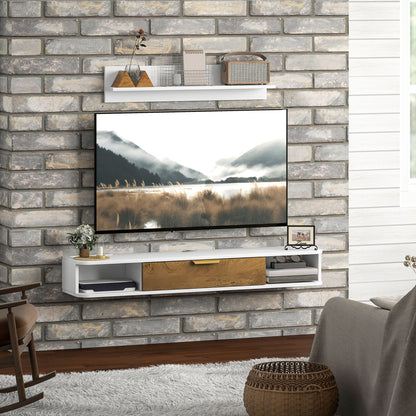 Living Room Furniture Dining Room Furniture with Wall Shelf TV Stand Cabinet Compartments Cable Holes for Wall Mounted Television 120x24x16 cm White