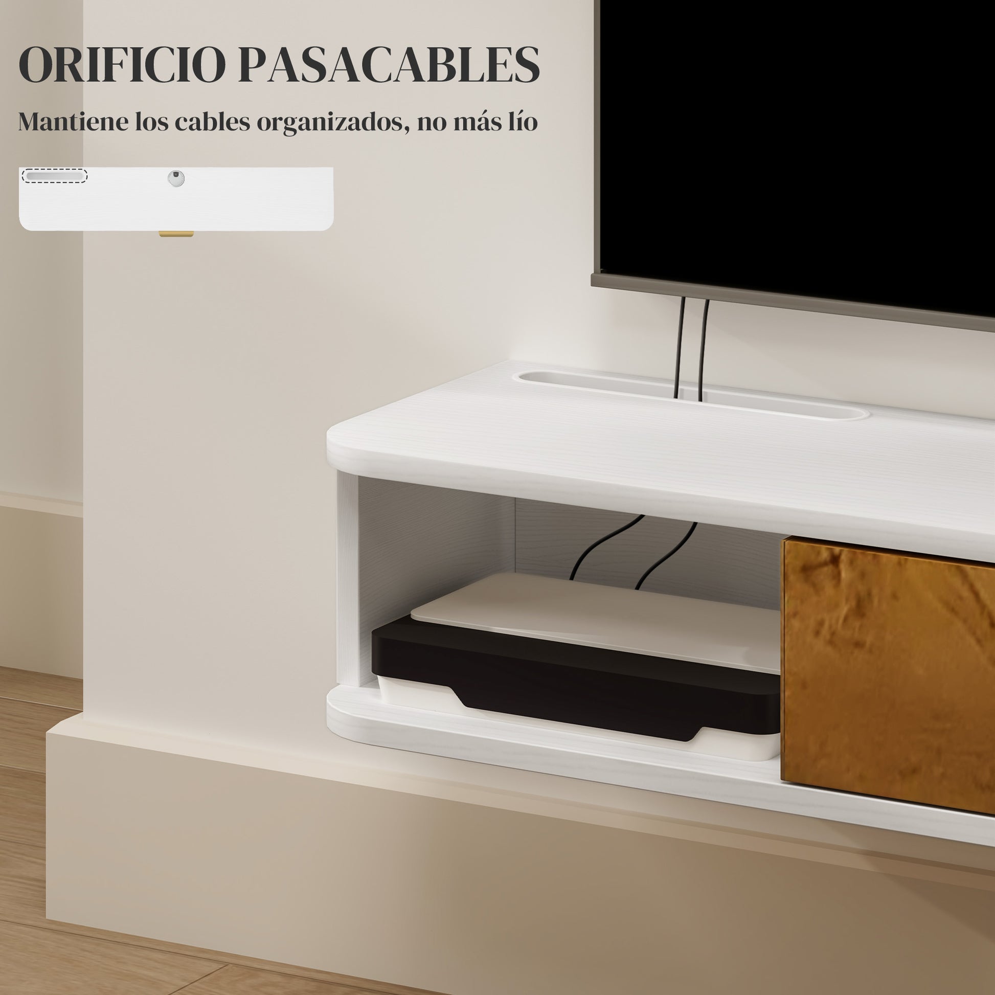 Living Room Furniture Dining Room Furniture with Wall Shelf TV Stand Cabinet Compartments Cable Holes for Wall Mounted Television 120x24x16 cm White