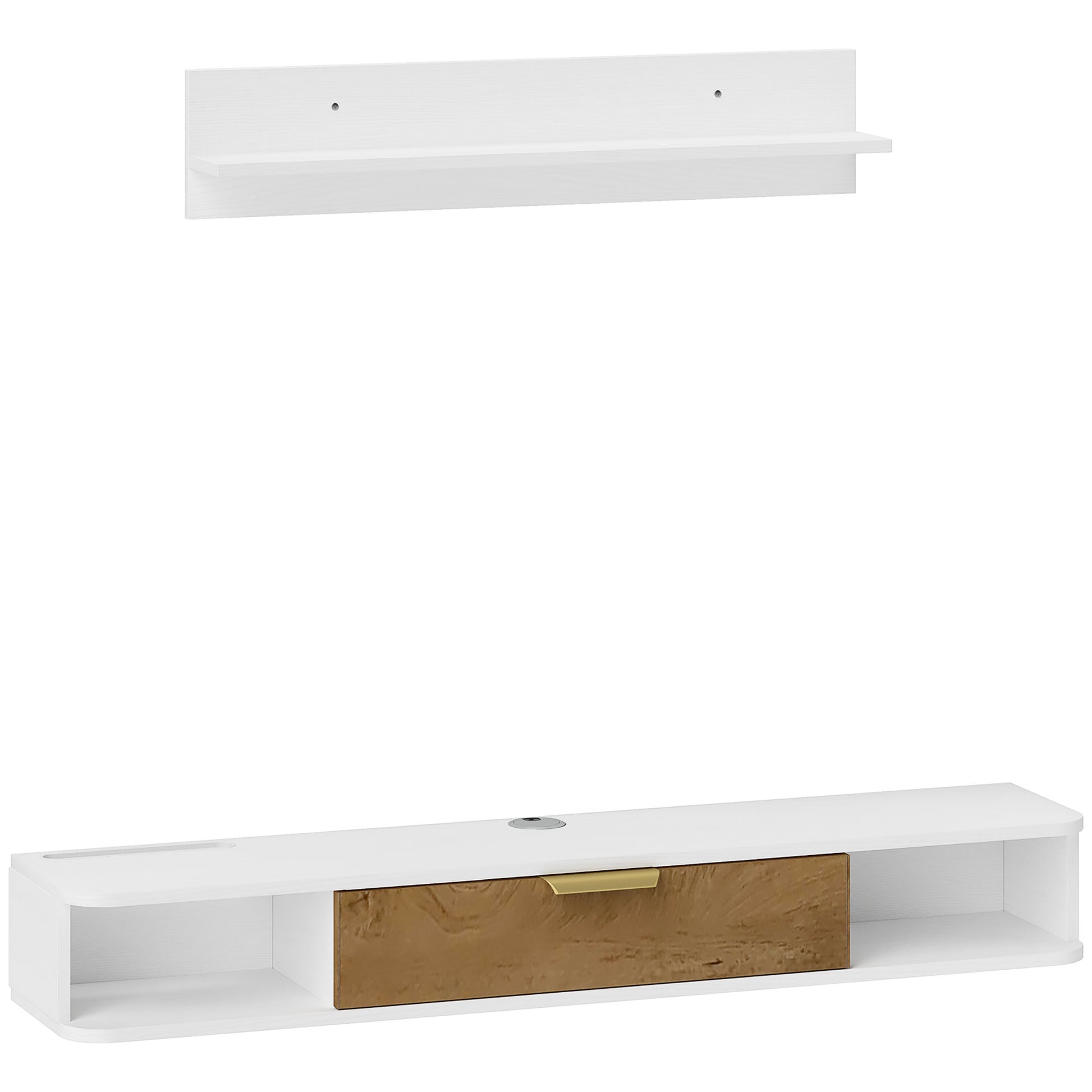 Living Room Furniture Dining Room Furniture with Wall Shelf TV Stand Cabinet Compartments Cable Holes for Wall Mounted Television 120x24x16 cm White