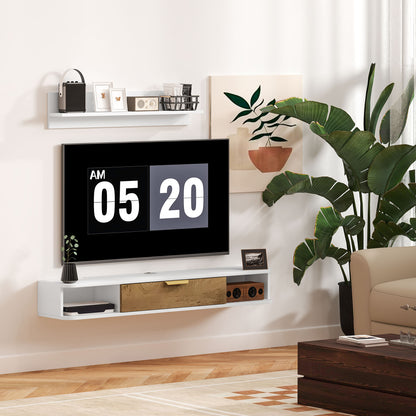 Living Room Furniture Dining Room Furniture with Wall Shelf TV Stand Cabinet Compartments Cable Holes for Wall Mounted Television 120x24x16 cm White