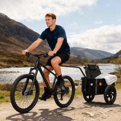 Bicycle Cargo Trailer 40 kg — Hand Cart with Waterproof Oxford Cover, Reflectors, Steel Frame & Handles, 144 x 59 x 80 cm, Red & Black