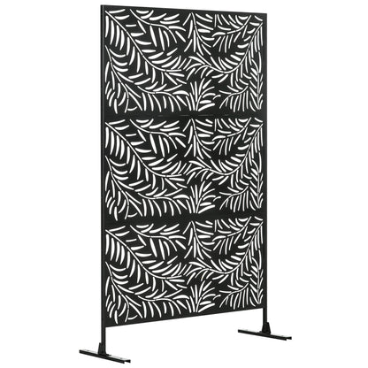 Room Divider 3-Panel 122 x 198 cm Privacy Screen with Stand with Willow Leaf Pattern Partition Room Divider for Garden, Patio, Steel, Black