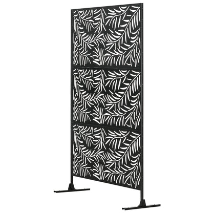 Room Divider 3-Panel 122 x 198 cm Privacy Screen with Stand with Willow Leaf Pattern Partition Room Divider for Garden, Patio, Steel, Black