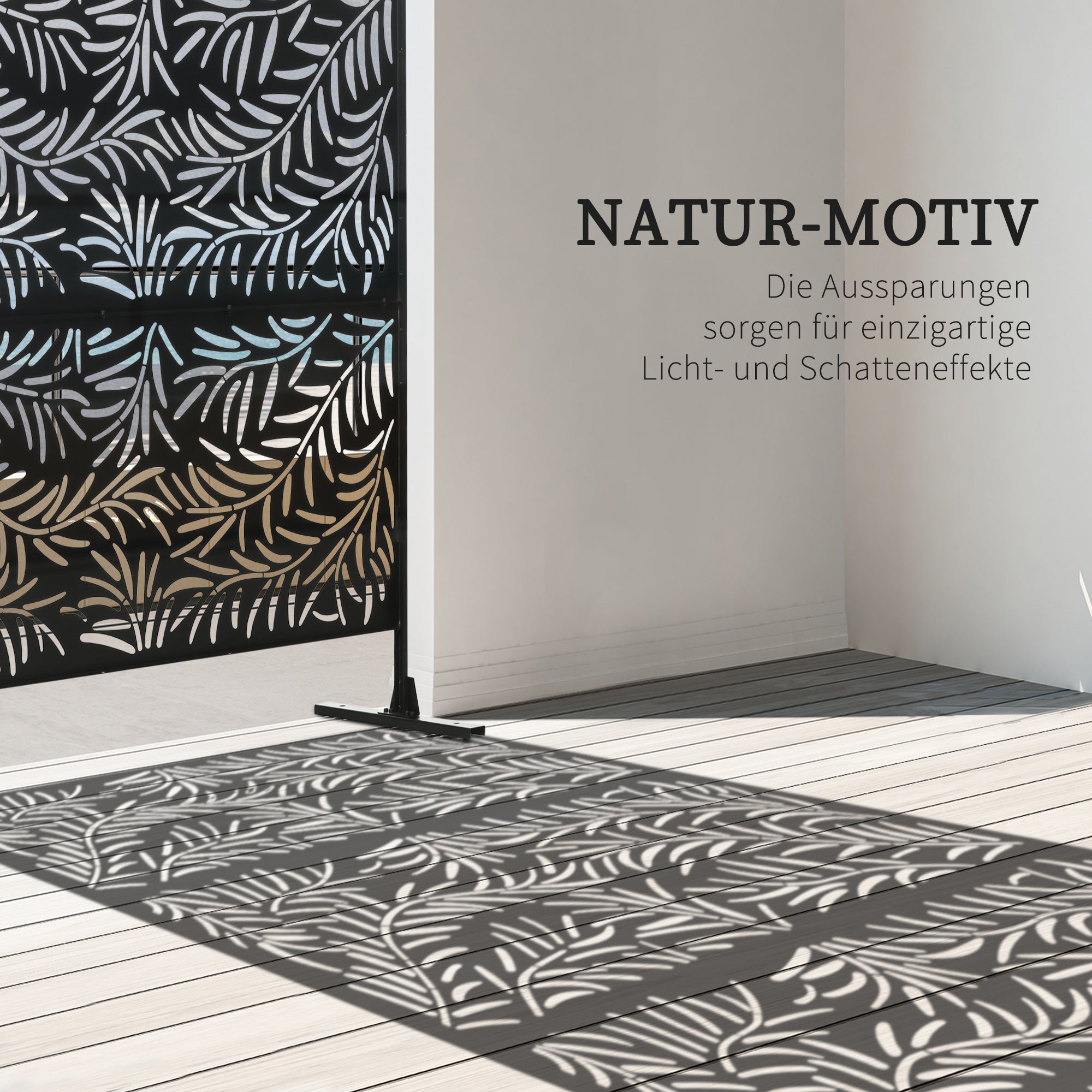 Room Divider 3-Panel 122 x 198 cm Privacy Screen with Stand with Willow Leaf Pattern Partition Room Divider for Garden, Patio, Steel, Black