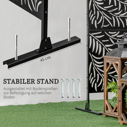 Room Divider 3-Panel 122 x 198 cm Privacy Screen with Stand with Willow Leaf Pattern Partition Room Divider for Garden, Patio, Steel, Black