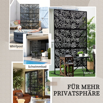 Room Divider 3-Panel 122 x 198 cm Privacy Screen with Stand with Willow Leaf Pattern Partition Room Divider for Garden, Patio, Steel, Black