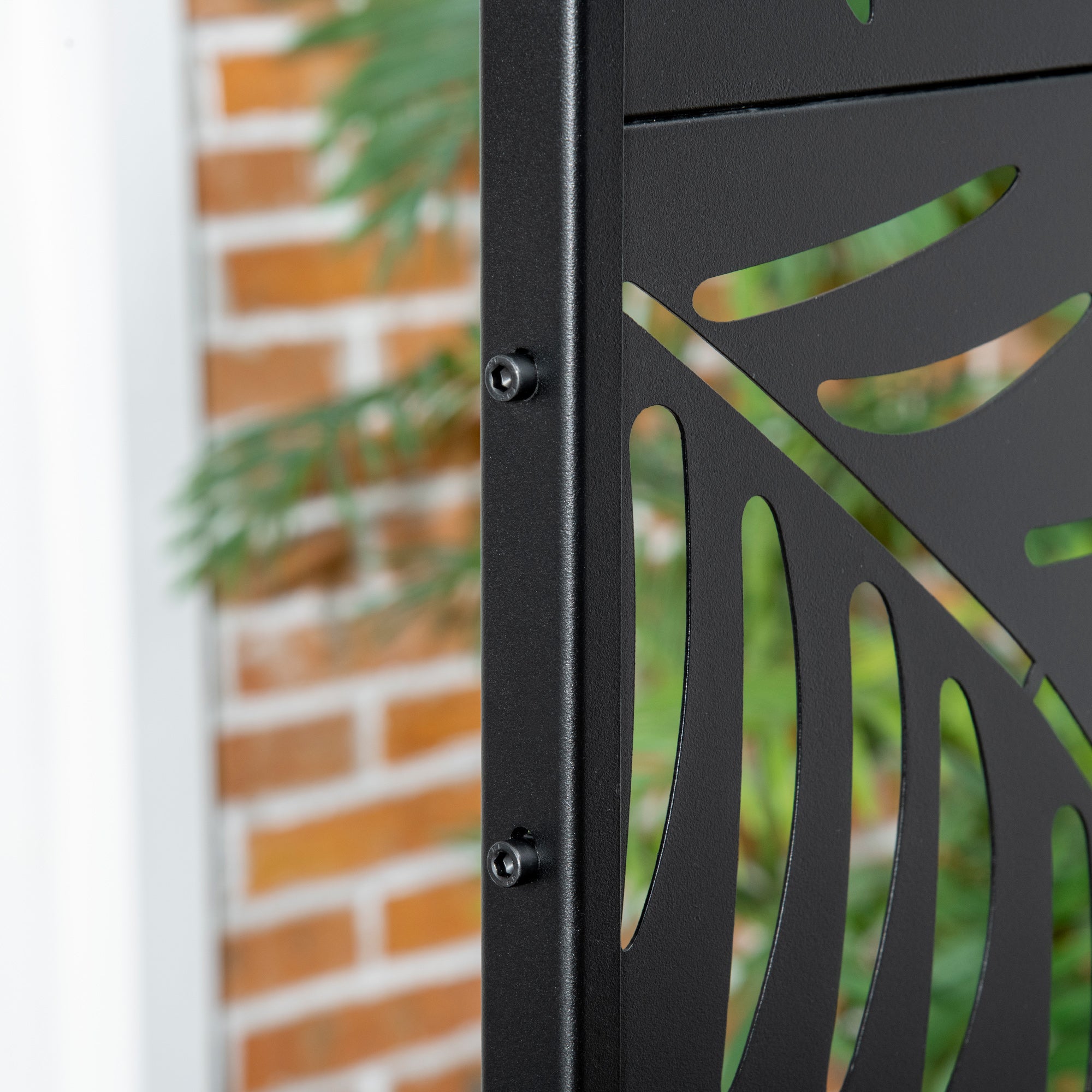 Room Divider 3-Panel 122 x 198 cm Privacy Screen with Stand with Willow Leaf Pattern Partition Room Divider for Garden, Patio, Steel, Black