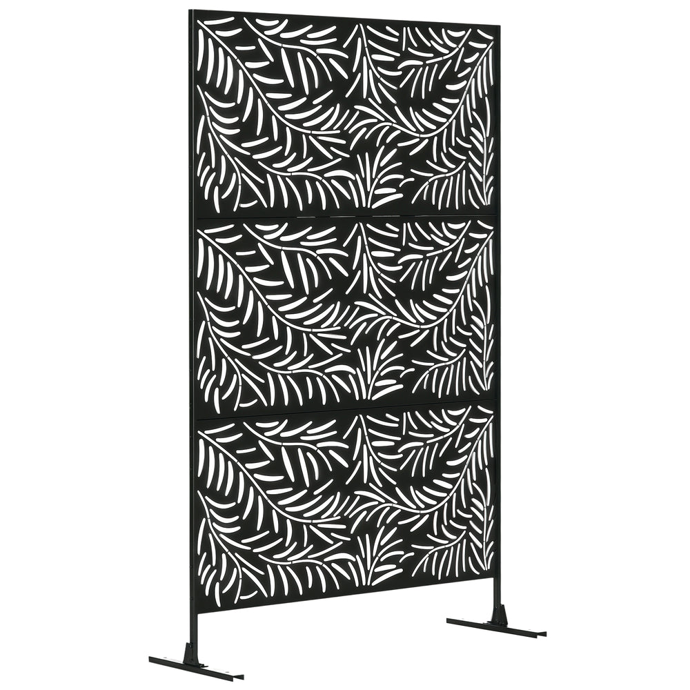 Outsunny Raumteiler 3-teilig 122 x 198 cm Sichtschutz mit Ständer mit Weidenblattmuster Trennwand Raumtrenner für Garten, Terrasse, Stahl, Schwarz