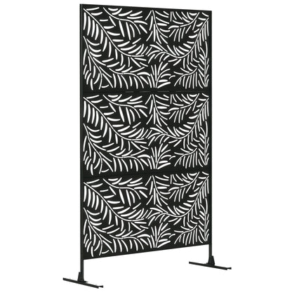 Room Divider 3-Panel 122 x 198 cm Privacy Screen with Stand with Willow Leaf Pattern Partition Room Divider for Garden, Patio, Steel, Black