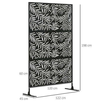 Room Divider 3-Panel 122 x 198 cm Privacy Screen with Stand with Willow Leaf Pattern Partition Room Divider for Garden, Patio, Steel, Black