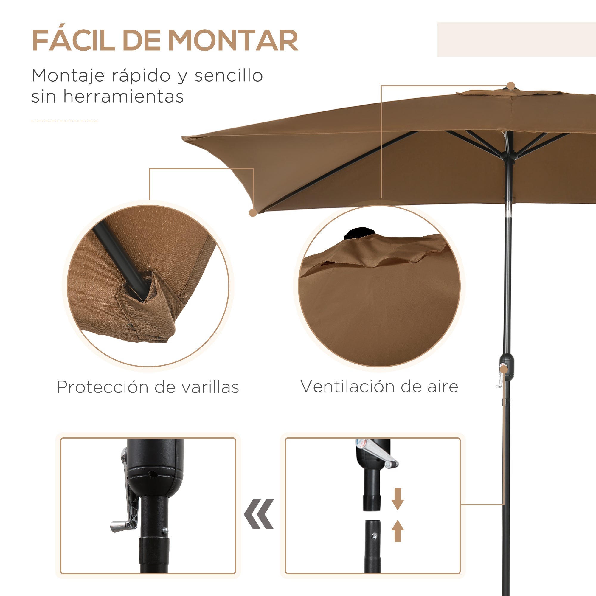 Garden Umbrella 202x293 cm Patio Umbrella with Adjustable Angle Aluminum Pole and Anti-UV Umbrella for Garden Patio Brown