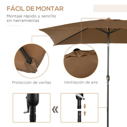 Garden Umbrella 202x293 cm Patio Umbrella with Adjustable Angle Aluminum Pole and Anti-UV Umbrella for Garden Patio Brown