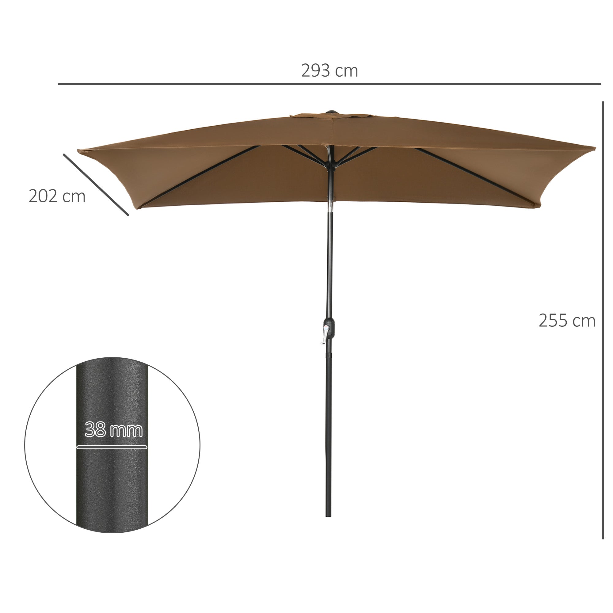 Garden Umbrella 202x293 cm Patio Umbrella with Adjustable Angle Aluminum Pole and Anti-UV Umbrella for Garden Patio Brown