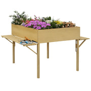 Wooden Raised Bed, Foldable Cold Frame with 12 Divider Grids, Herb Bed, Plant Box, Flower Box with Fleece Fabric for Garden, Balcony, 122 x 91.5 x 89 cm, Natural
