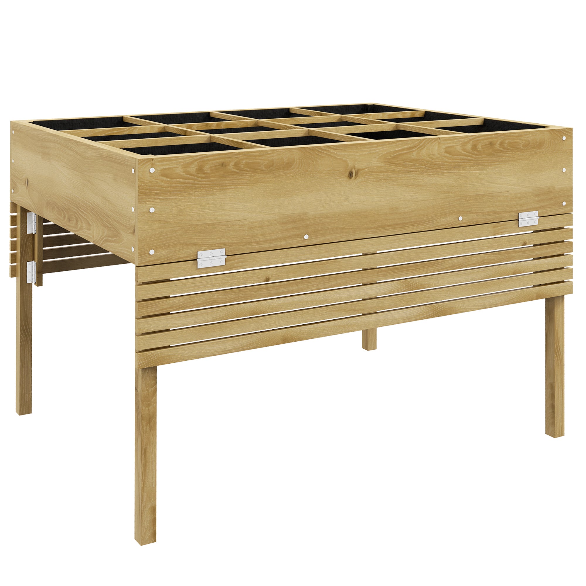 Wooden Raised Bed, Foldable Cold Frame with 12 Divider Grids, Herb Bed, Plant Box, Flower Box with Fleece Fabric for Garden, Balcony, 122 x 91.5 x 89 cm, Natural