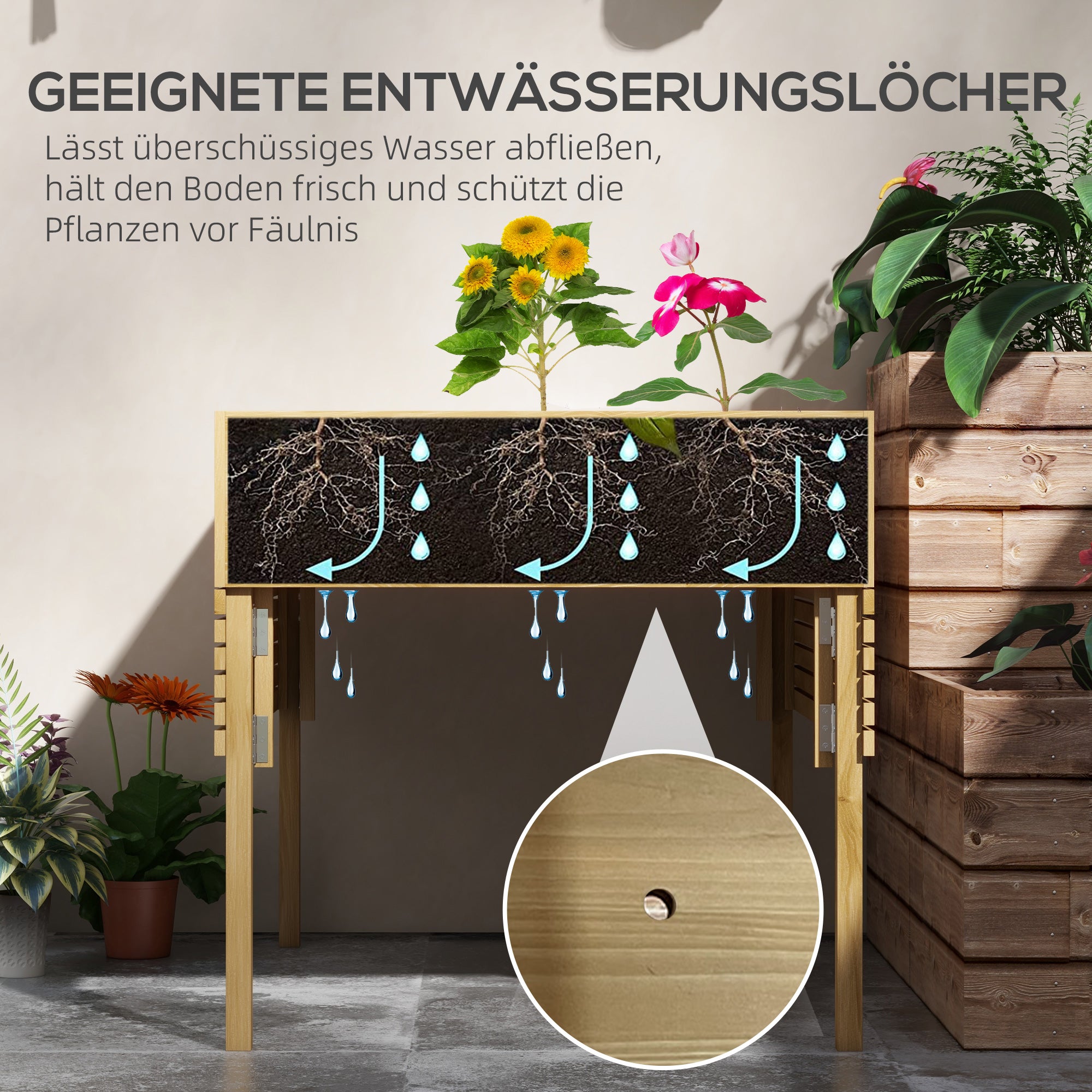 Wooden Raised Bed, Foldable Cold Frame with 12 Divider Grids, Herb Bed, Plant Box, Flower Box with Fleece Fabric for Garden, Balcony, 122 x 91.5 x 89 cm, Natural