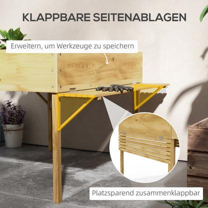 Wooden Raised Bed, Foldable Cold Frame with 12 Divider Grids, Herb Bed, Plant Box, Flower Box with Fleece Fabric for Garden, Balcony, 122 x 91.5 x 89 cm, Natural